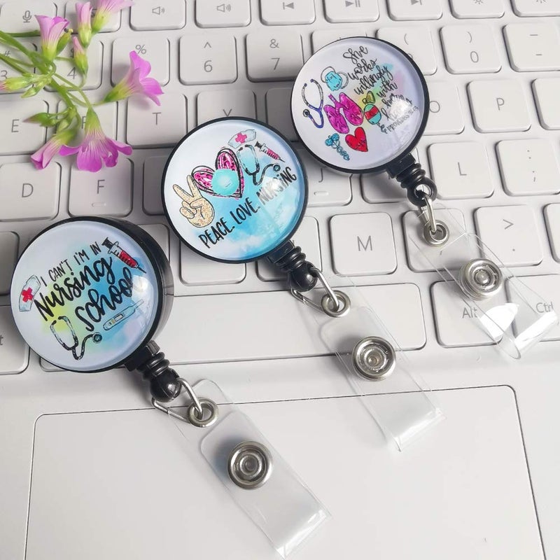 Coeufuedy Retractable Blue Badge Reel- Badge Holder with Alligator Clip - 3 Pack Nurse Badge Clip for ID Card (Blue Nurse) - Image 2